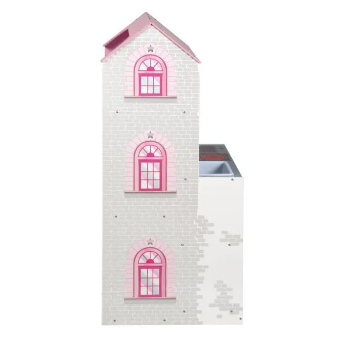 Maison de Poupée et Cuisine Enfant 2en1 - ROBA - Rose / Blanc - 6 Pièces - 32 cm-3