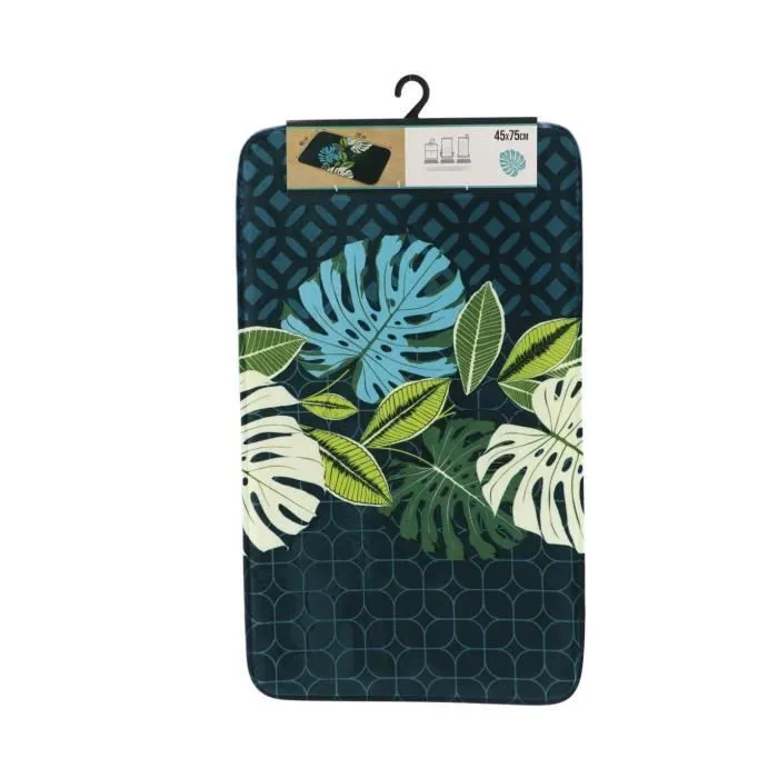 TENDANCE - Tapis de salle de bain en Microfibre 45 x 75 cm déco Feuille Vent d'exotisme Multicolore-0