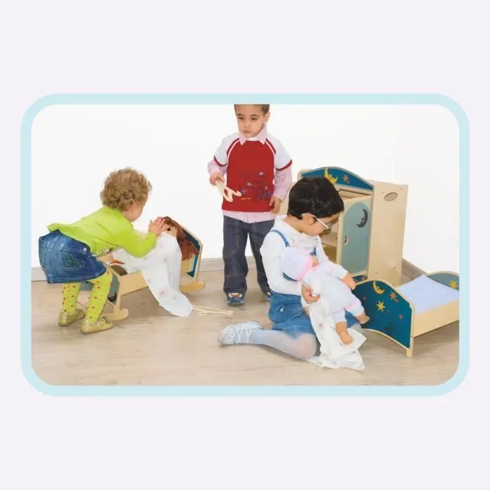 Dida - Armoire de poupée jouet en bois - décoration Lune – Garde-robe en bois avec des cintres pour poupées 50 cm de hauteur-1