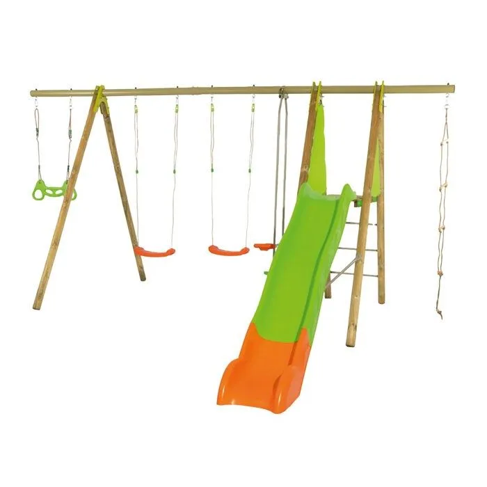 Station de jeux bois poutre métal TECHWOOD MAKUTA 2,30 m + toboggan 8 enfants-0