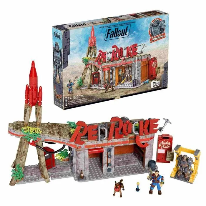 MEGA Coffret Relais Routier Red Rocket Fallout, 824 éléments, 2 Personnages articulés et Accessoires HXT00-0