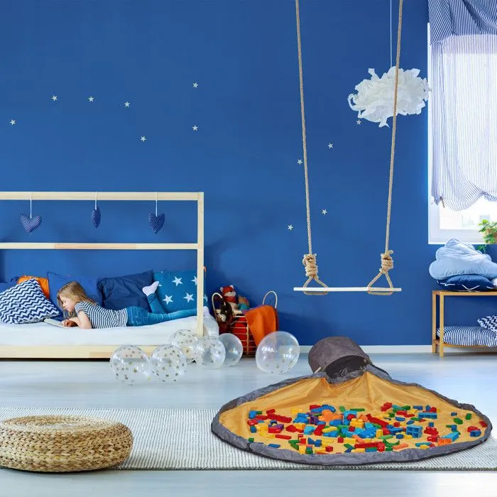 Relaxdays Sac de rangement avec couverture de jeu, stockage jouets, enfants, chambre rangée, HxD 30x32 cm, gris-orange-1