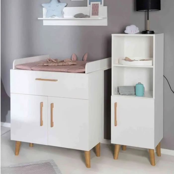 ROBA Commode à Langer "Mick" à Plan Amovible - Style Scandinave - Blanc-3