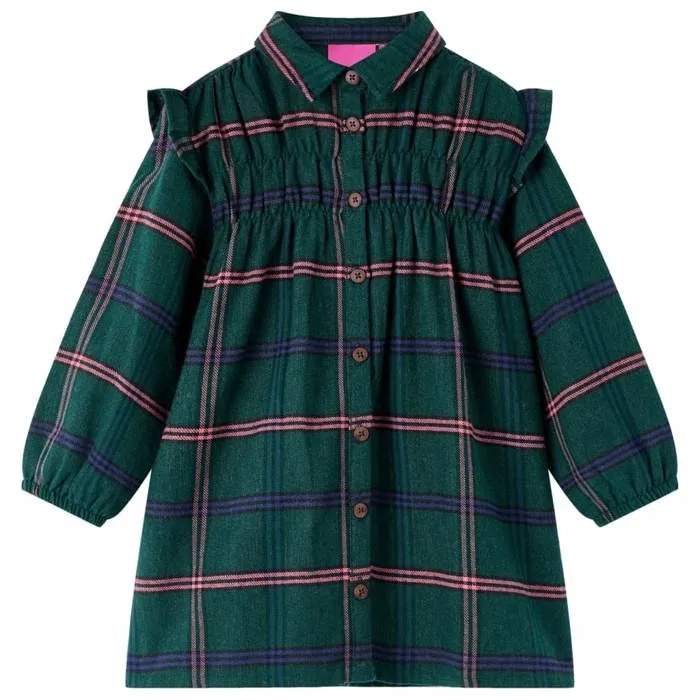 Robe pour enfants à manches longues et volants vert foncé 5 dimensions disponibles-0
