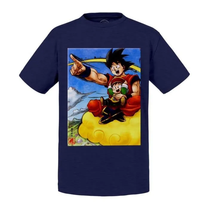 T-shirt Enfant Bleu Goku Et Son Fils Gohan Dragon Ball Z Manga Dbz-0