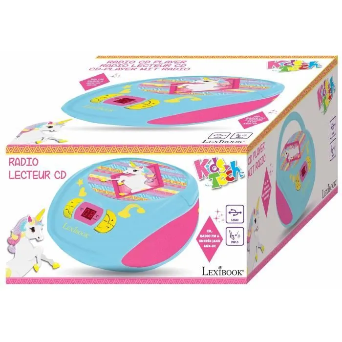 Lecteur CD portable Design Licorne - Port USD, fonction Aux-In, Prise Micro-3