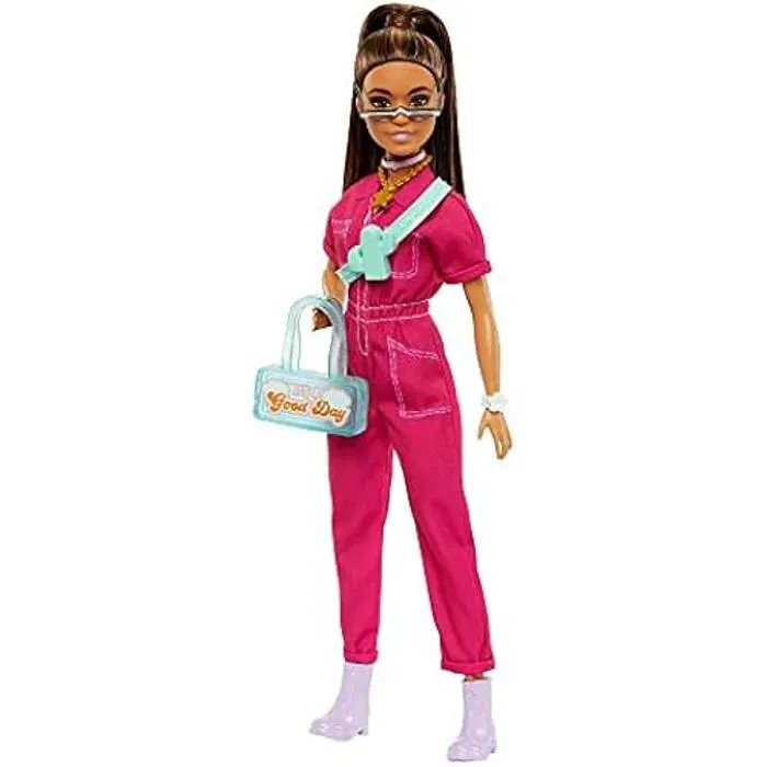 Poupée Mannequin - BARBIE - Barbie Poupée Mannequin - Combinaison Rose - Accessoires Tendance - Chiot Inclus-0