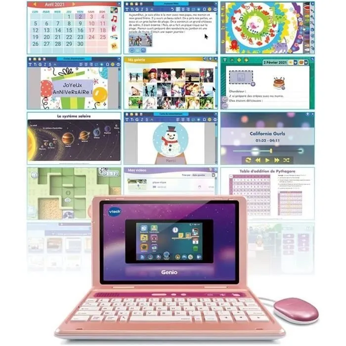 Ordinateur pour enfant VTECH Genio - Clavier AZERTY, souris, écran 5’’, mémoire 8GB - Rose-5
