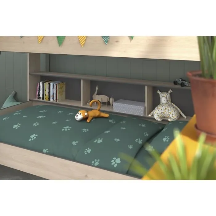 PARISOT Lits superposés enfant - Décor Chêne Jackson et Gris Ombre - Sommiers inclus - 2 x 90 x 200 cm - JIM-3