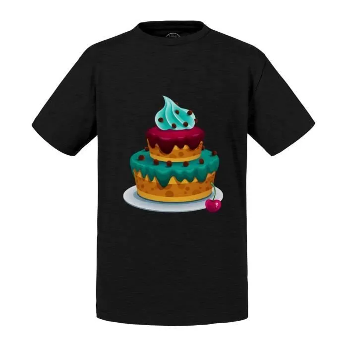T-shirt Enfant Bleu Dessin Gateau d'Anniversaire Gourmandise Enfant-0