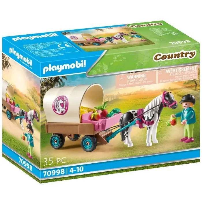 PLAYMOBIL - 70998 - Carriole avec enfant et poney - Jouet en plastique pour enfant de 4 ans et plus-0