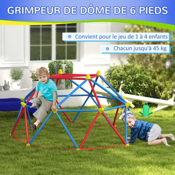 Outsunny - Dôme d'escalade pour enfants - Métal - 183x183x90cm - Multicolore-4