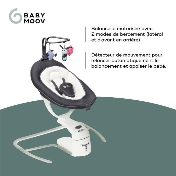 Babymoov Balancelle bébé électrique Swoon Motion, Assise à 360°, Zinc-2