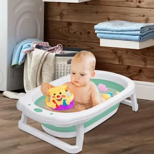 LZQ Baignoire pour bébé - Pliable - Avec filet de drainage - avec tapis de bain- Convient pour les bébés de 0 à 8 ans -Vert-2