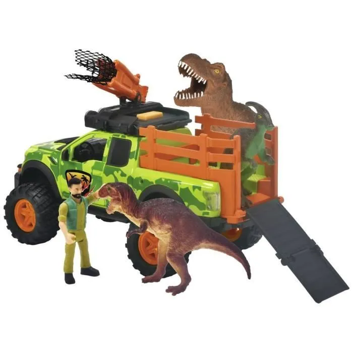 Dickie - Chasseur de dinosaures - Véhicule + Treuil + figurine articulée et 3 dinosaures - Sons et lumières-2