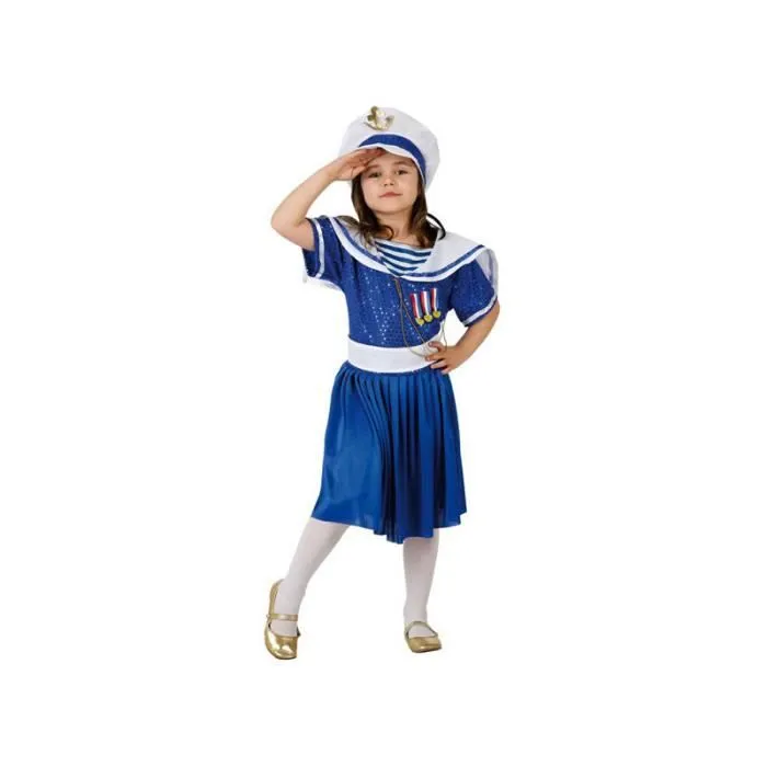 Déguisement marin enfant AC-DÉCO - robe bleue et chapeau en polyester - taille 5/6 ans-0