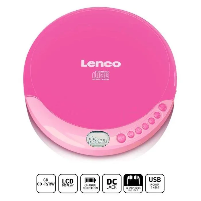 Lecteur CD Portable - Lenco - CD-011 - Rose - Écouteurs inclus - Rechargeable via Micro USB-3