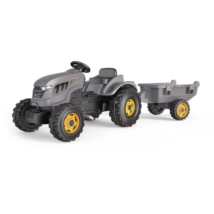 Tracteur à pédales Smoby Stronger XXL + Remorque - Gris-1
