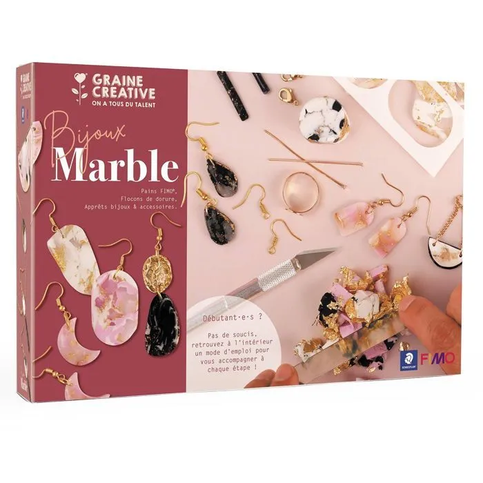 Coffret DIY Pâte Fimo + Outils + Accessoires - Bijoux Marbrés - Graine Creative on a tous du talent-0