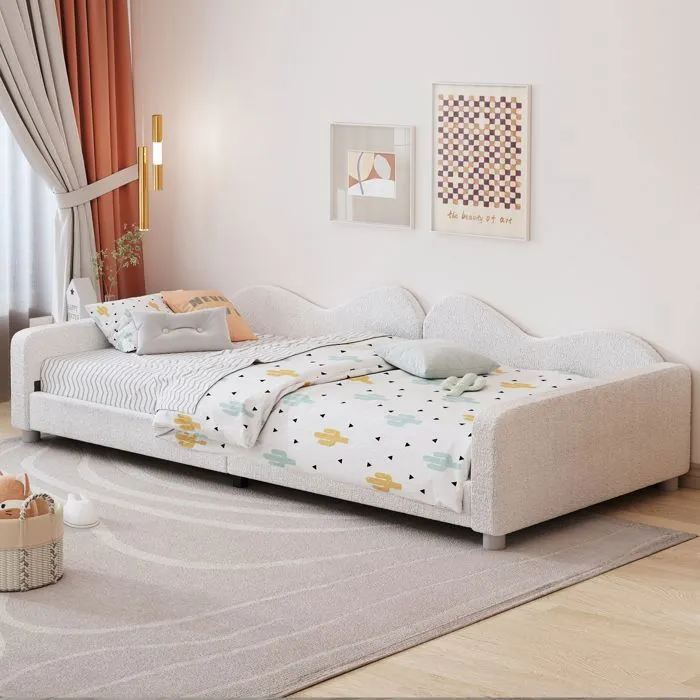 Lit-canapé pour enfants - Blanc - 90x200 - MDF - Velours - 120 kg de charge-5
