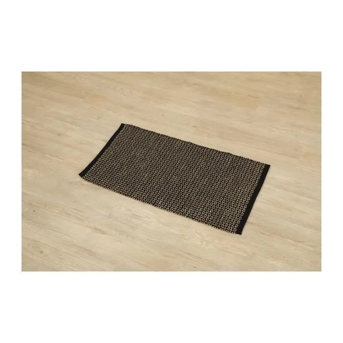 TENDANCE - Tapis de salle de bain en jute et coton Noir & Naturel 45 x 90 cm-1