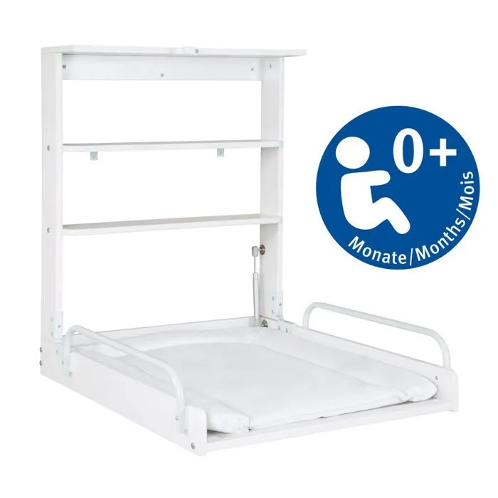 ROBA Table à Langer Murale Pliante avec Étagères et Matelas à Langer Imperméable Résistant - Facile à Installer - Bois Blanc-4