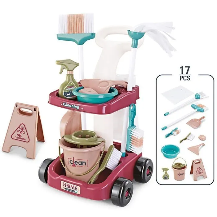 Ensemble De Nettoyage pour Enfant PIMPIMSKY 17 Pièces Jeu de Rôle Jouet Ménager Jouet d'imitation Chariot de Ménage Enfant-0