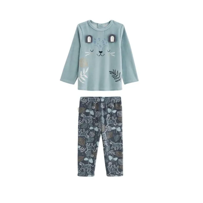 Pyjama bébé - Félintrépide - 2 pièces - Velours douillet - Imprimé félin - Bleu-0