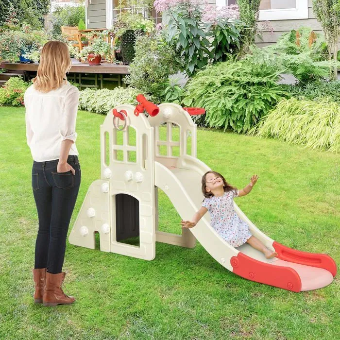 COSTWAY Toboggan pour Enfant 6 en 1 - Glisse de 140 CM, 3-8 Ans Toboggan Intérieure & Extérieure Rose-5