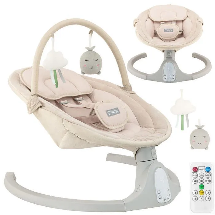 MoMi KENANI SAND - Balancelle Bébé Électrique - 10 mélodies - 5 modes de balancement - Arche à jouets – Beige-0