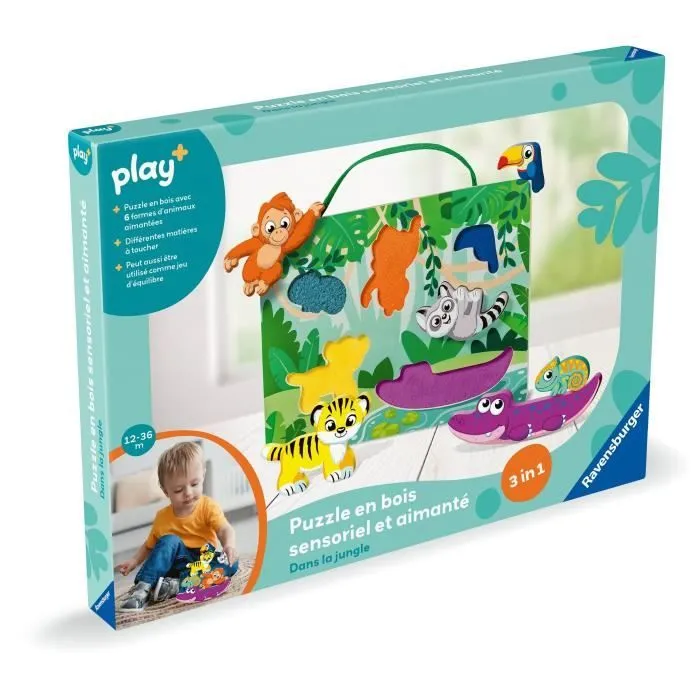 Ravensburger play+, Puzzle en bois sensoriel et aimanté - Dans la jungle , 6-36 mois, Premier âge, bébé-5