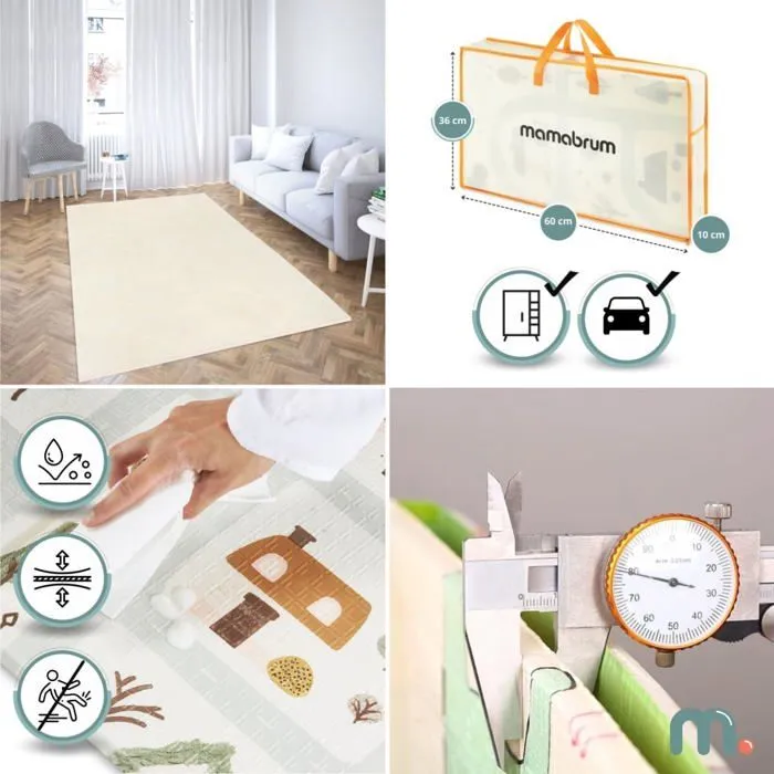 Tapis d'eveil evolutif en Mousse éveil Bébé Mamabrum 180*120 cm, Double Faces, Facile à Nettoyer, Imperméable, Pliable Sac Rangement-3
