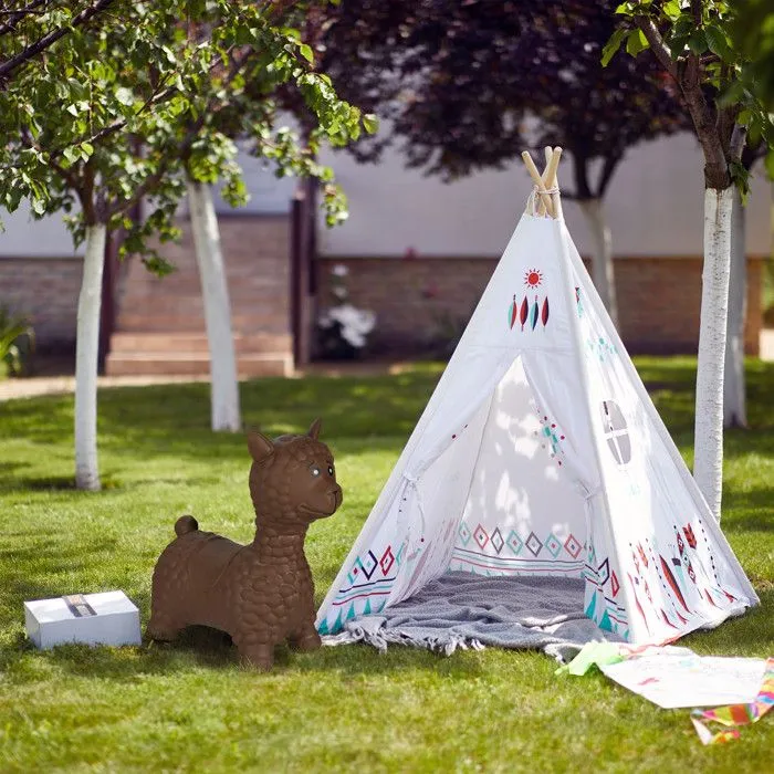 Relaxdays Animal sauteur en forme de lama, avec pompe à air, 3 ans et plus, sans BPA, jouet gonflable, marron-1