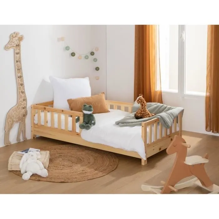 Lit barrières pour Enfant en Bois Naturel 80x160 cm Montessori - Atmosphera-0