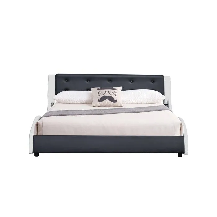 Lit Mathis 160x200 avec Sommier et Tête de Lit - Blanc et Noir - MATHIS BLANC ET NOIR-1