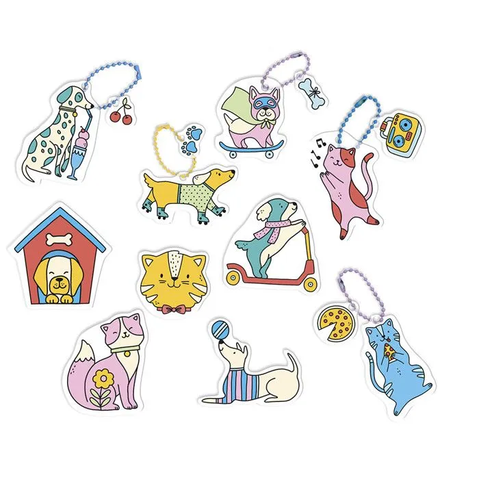 Coffret 10 Décos en Plastique Fou Chats & Chiens à Créer - DIY - Kit Loisir Créatif Enfant - Dès 6 Ans-1