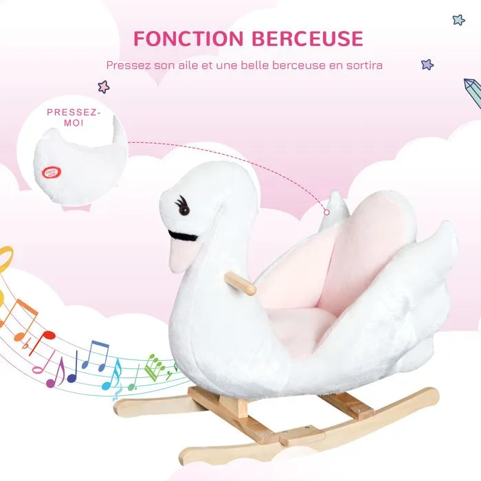Cheval à bascule - HOMCOM - Modèle cygne - Fonction musicale - Assise enveloppante - Cale-pieds - Blanc rose-4