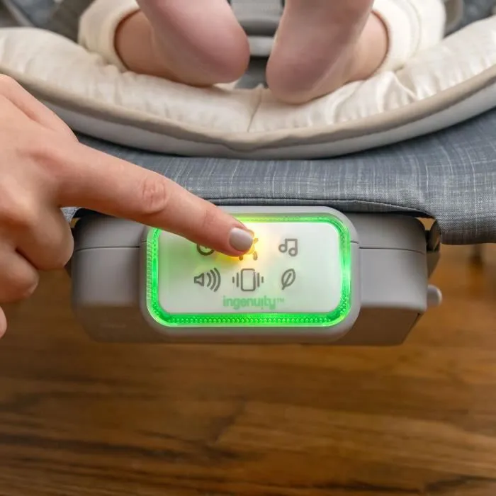 INGENUITY Transat bébé pliable massage ventre - Parker, Position fixe ou à bascule, vibrations, mélodies et arches d'éveil amovible-2