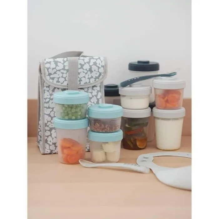 BÉABA - Lot 12 Portions Conservation et 2 Cuillères Silicone - Pack 1er Repas - Eucalyptus-4