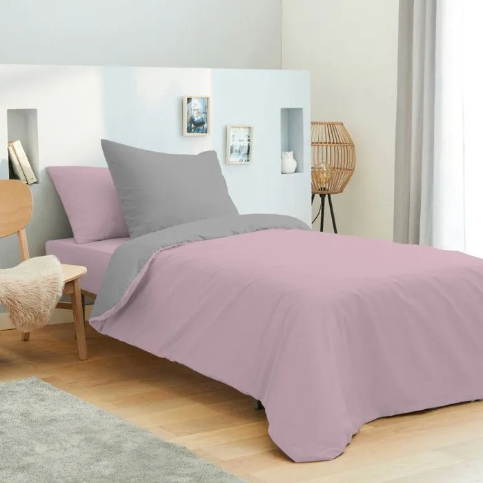 Pack complet 4 pièces Rose/Gris réversible housse de couette pour lit 90 x 190 cm-1