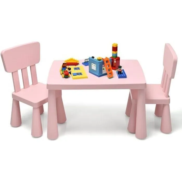 COSTWAY Table avec 2 Chaises pour Enfants 1-7 Ans, Dossier Ergonomique Hauteur Scientifique pour Manger Dessiner Écrire, Rose-0