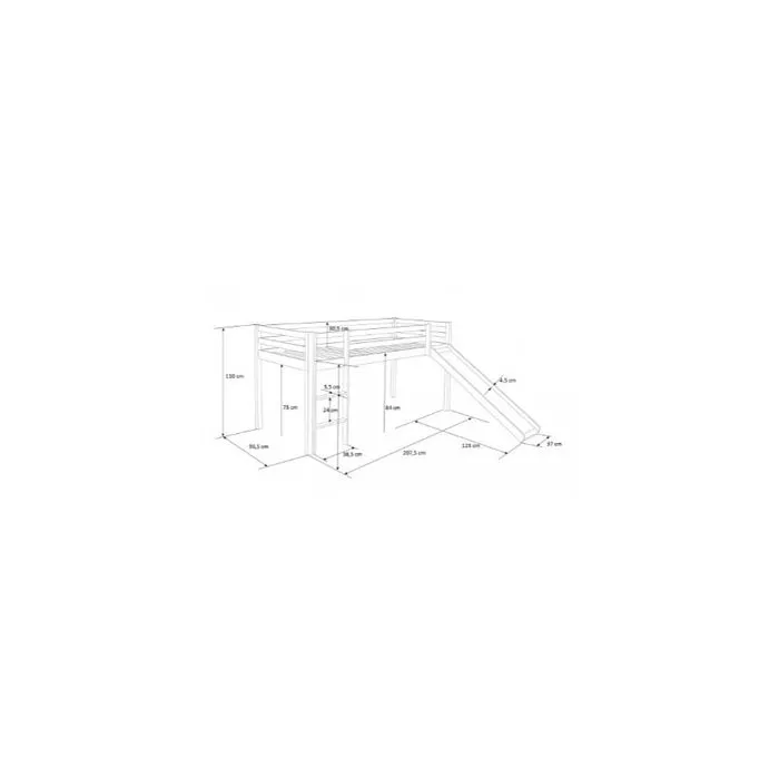 Lit mezzanine gris 90x200 avec toboggan, échelle et tunnel coulissant - HOMESTYLE4U - Enfant - Bois massif-1
