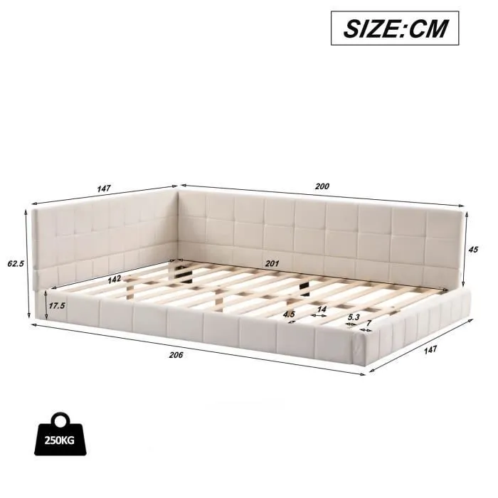ModernLuxe lit adulte 140x200cm, avec sommier à lattes, tissu en velours, beige-3