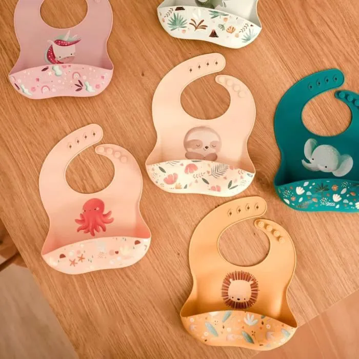 Bavoir récupérateur en silicone Animaux DINO-2