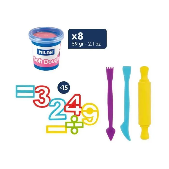 Coffret pâte à modeler souple 8 pots 59gr pâte à modeler Soft Dough avec outils et chiffres-2