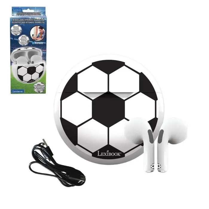 Écouteurs sans fil Bluetooth Football avec étui de chargement et de rangement-0