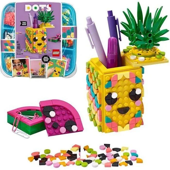 LEGO® DOTS 41906 Le Pot à Crayons Ananas, Activité Manuelle, Accessoires de Bureau, Loisirs Créatifs et Bricolage pour Enfant-0