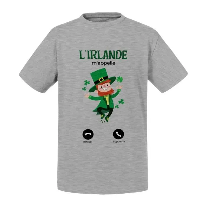 T-shirt Enfant Gris L'Irlande M'Appelle Leprechaun Trèfle Voyage-0