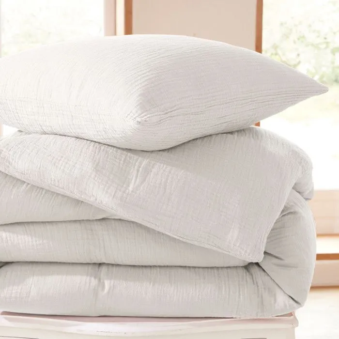 Pack complet 3 pièces "Noah" Gaze de Coton 140 x 200 pour lit 1 place - Gaze de coton Neige-2
