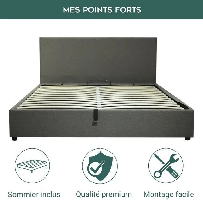 Lit Coffre Prestige 180 x 200 by Sampur | Tissu Gris clair | Sommier à Lattes en Bois + Tête de Lit inclus - Design Moderne-1